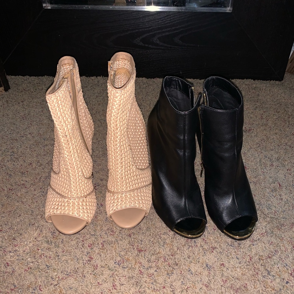 Lot of Two Open Toe Booties 9/9.5 black & tan